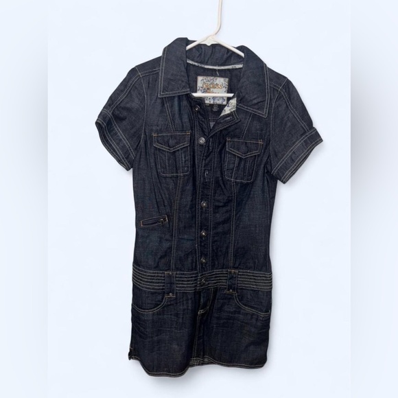 Guess Dark Denim Short Sleeve Mini Dress | Size Medium - Picture 2 of 6